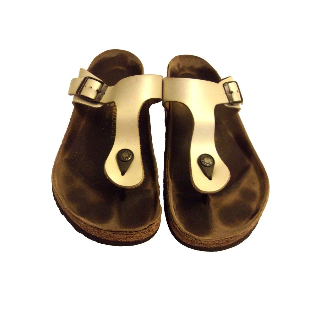 Birkenstock Sandals White Leather Sz. 42 11 11.5 Thong Buckle Germany Women